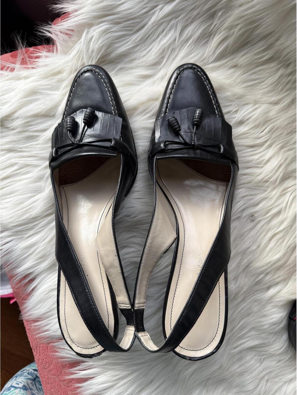 Etienne Aigner Black Leather Slingback Loafers